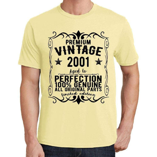 Premium Vintage Year 2001 Yellow Mens Short Sleeve Round Neck T-Shirt Gift T-Shirt 00348 - Yellow / S - Casual