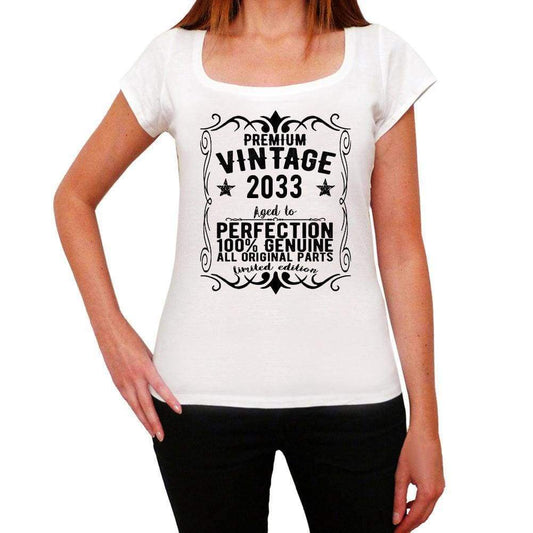 Premium Vintage Year 2033 White Womens Short Sleeve Round Neck T-Shirt Gift T-Shirt 00368 - White / Xs - Casual