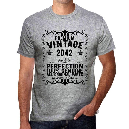 Premium Vintage Year 2042 Grey Mens Short Sleeve Round Neck T-Shirt Gift T-Shirt 00366 - Grey / S - Casual