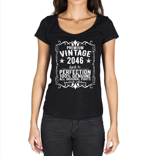 Premium Vintage Year 2046 Black Womens Short Sleeve Round Neck T-Shirt Gift T-Shirt 00365 - Black / Xs - Casual