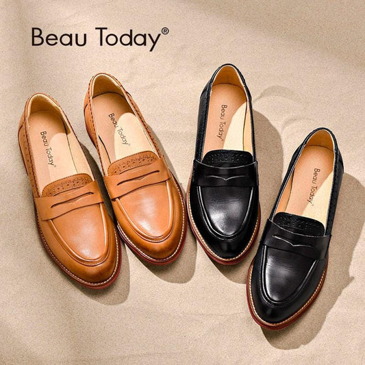 BeauToday Penny Loafers Women Sheepskin Moccasin Genuine Leather Slip On Pointed Toe Flats Plus Size Shoes Handmade 27013