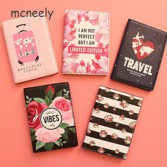 Fashion Men Women Travel Leather Passport Holder Card Case Protector Cover Floral Wallet Bags Flower Passport Cover for girls
