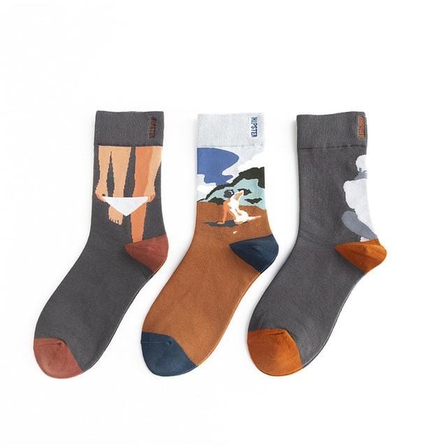 3 Pairs/lot Winter Retro Women Van Gogh Modern Oil Paint Cotton Mural World Famous Socks Art Abstract Happy Funny Women Socks