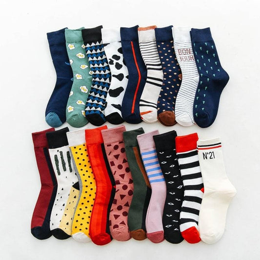 1 Pair Men's Colorful Comfort Socks Causal Harajuku Geometry Pattern Skateboard Socks New 2019 Funny Wedding Socks Men Women