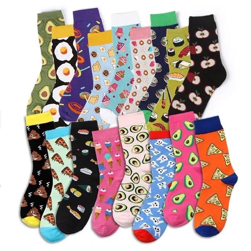 Novelty Women Socks Funny Cute Cartoon Fruits Banana Avocado Lemon Egg Donuts Food Happy Japanese Harajuku Skateboard Socks