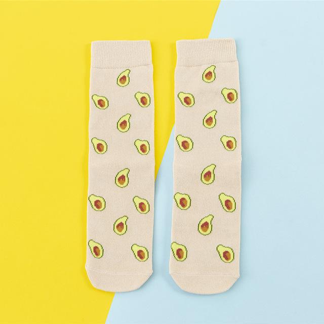 Funny Cute Cartoon socks Fruits Banana Avocado Lemon Egg Cookie Donuts fries Food colorful novelty skateboard Socks