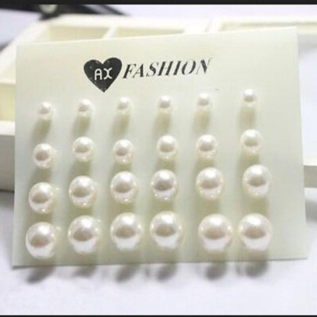 12 Pairs/set Stud Earrings Set With Card Transparent Zircon Balls Love Flowers Earrings Women Imulated Pearl Earrings Jewelry