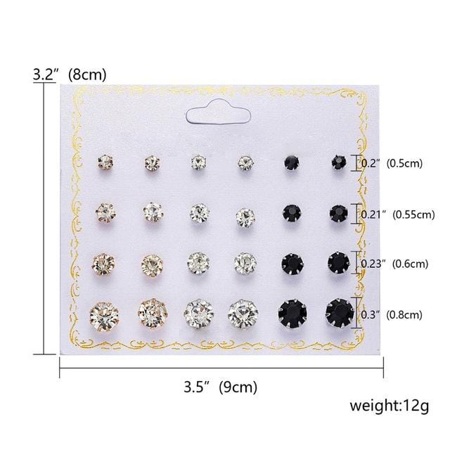 12 Pairs/set Stud Earrings Set With Card Transparent Zircon Balls Love Flowers Earrings Women Imulated Pearl Earrings Jewelry