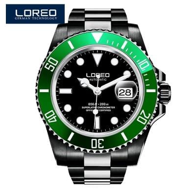 LOREO Luxury Brand Diving Men Military Sport Watches Men's Automatic Mechanical Clock Waterproof 200M Date Wristwatch Reloj