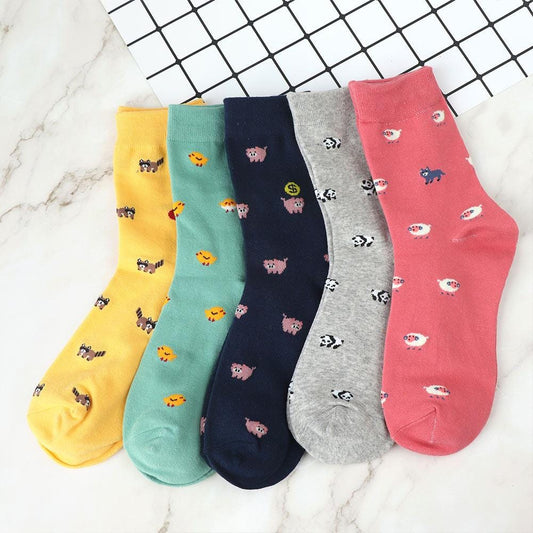 1 Pair Cute Small Animal Cartoon Socks Spring Autumn Cotton Casual Socks With Prints little piggy chausette femme