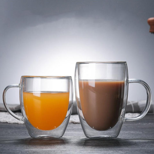 Heat Resistant Double Wall Glass Coffee/Tea Cups And Mugs Travel Double Coffee Mugs With The Handle Mugs Drinking Shot Glasses