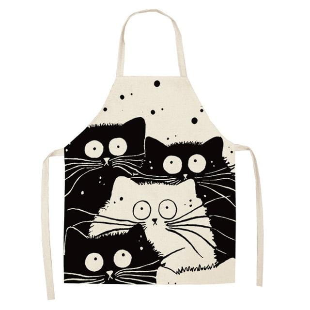 1Pcs Kitchen Apron Funny Dog Bulldog Cat Printed Sleeveless Cotton Linen Aprons for Men Women Home Cleaning Tools 53*65cm WQ0029