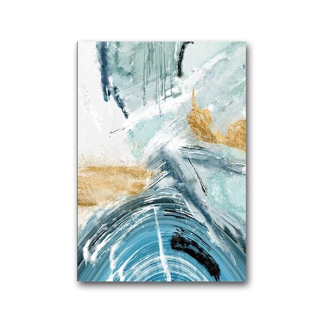 Modern Abstract Canvas Painting Poster and Print for Living Room Blue Bedroom Home Decor Picture Large Wall Art Golden Unframed