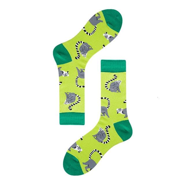 PEONFLY Men Fashion Printing Cartoon Crocodile Shark Zebra Dog Sloth Koala Flower Bird Colorful Socks Soft Comfort Cotton Socks