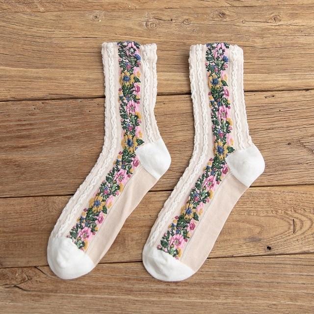 Spring Autumn Japanese Harajuku Woman Socks Cotton with Flowers Funny Socks Women Korean Style Kawaii Girls Calcetines Mujer 190