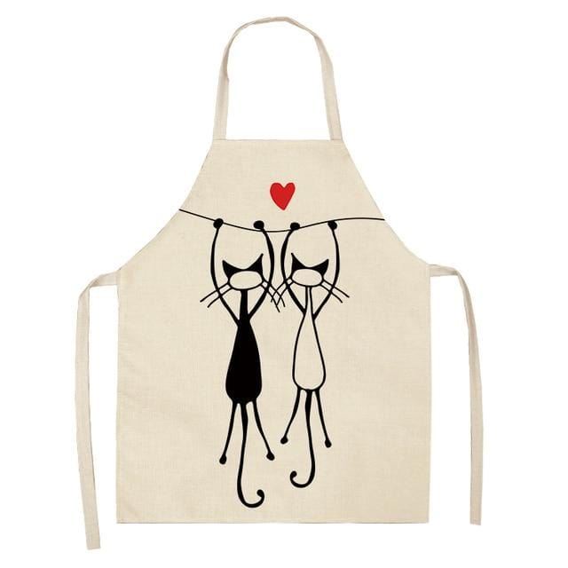 1Pcs Kitchen Apron Cute Cartoon Cat Printed Sleeveless Cotton Linen Aprons for Men Women Home Cleaning Tools 53*65cm WQ0029