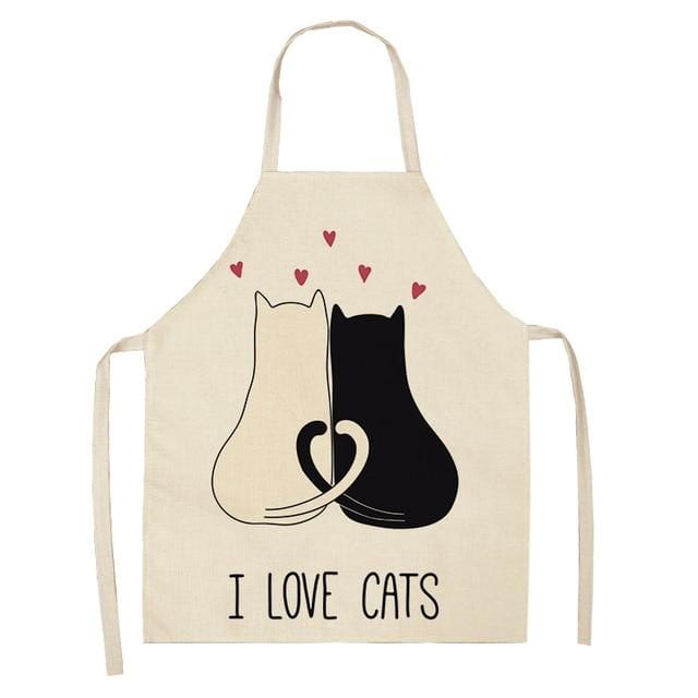 1Pcs Kitchen Apron Cute Cartoon Cat Printed Sleeveless Cotton Linen Aprons for Men Women Home Cleaning Tools 53*65cm WQ0029