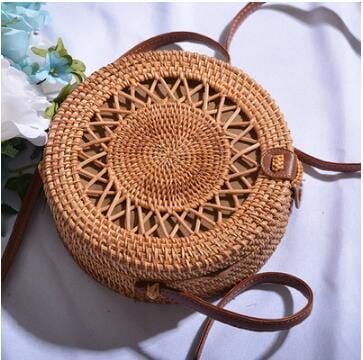 Woven Rattan Bag Round Straw Shoulder Bag Small Beach HandBags Women Summer Hollow Handmade Messenger Crossbody Bags