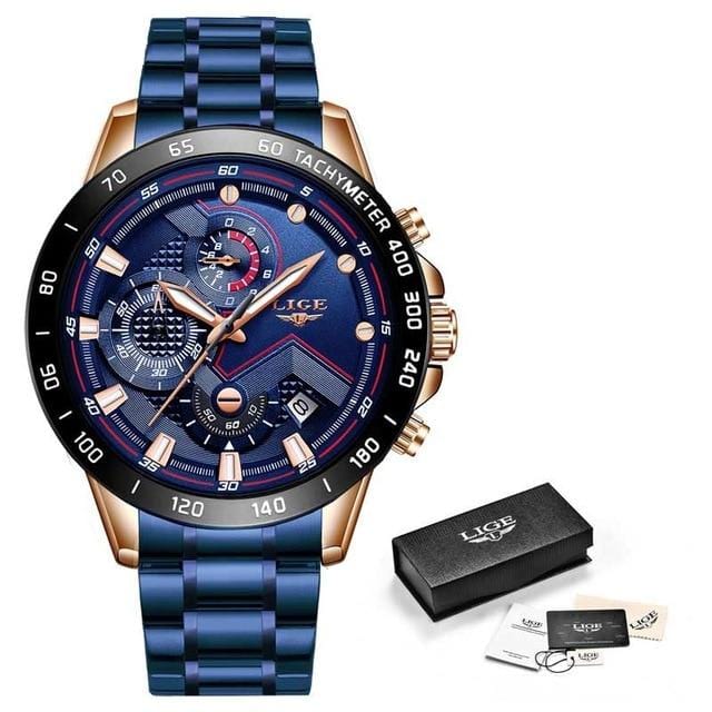 2020 LIGE Fashion Mens Watches Stainless Steel Top Brand Luxury Sport Chronograph Quartz Watch Men Black Watch Relogio Masculino