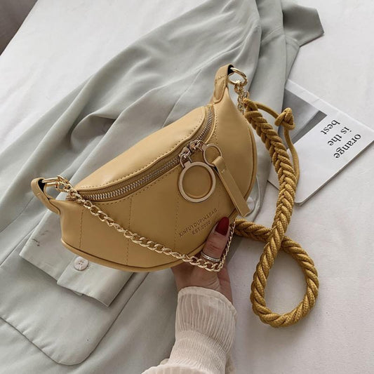 Women Messenger Bag Fashion Zipper Twist Straps Chain Handbag Female Small PU Leather Chest Clutch For Daily Purse Pure Bag