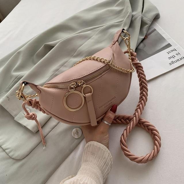 Women Messenger Bag Fashion Zipper Twist Straps Chain Handbag Female Small PU Leather Chest Clutch For Daily Purse Pure Bag