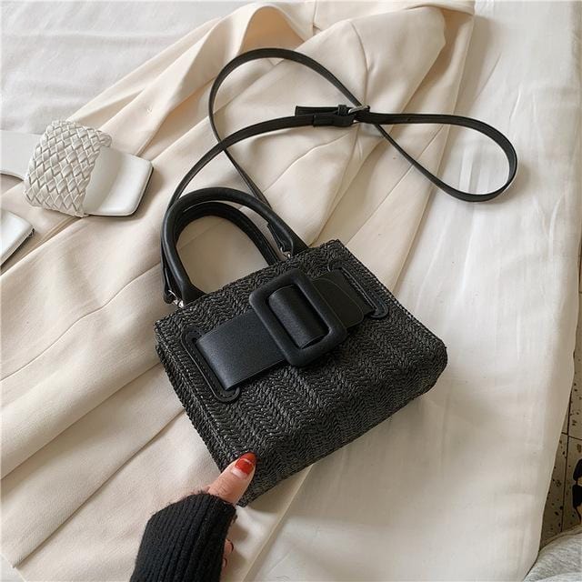 Burminsa Summer Unique Wide Belt Design Straw Handadbags Women Mini Holiday Beach Tote High Quality Shoulder Crossbody Bags 2020