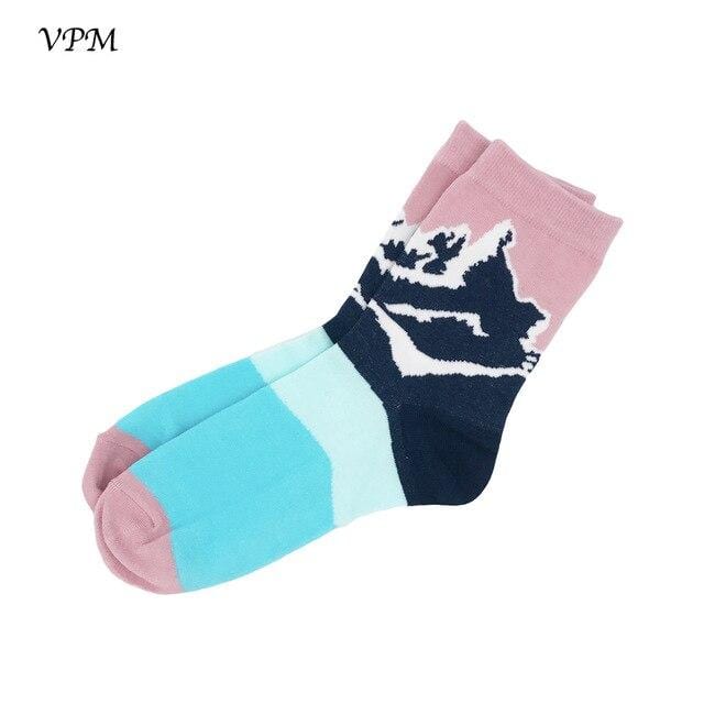 VPM Cotton Crew Women's Socks Casual Cute Streetwear Design Funny Alien Pig Dog Cat Space Print for Girl Gift