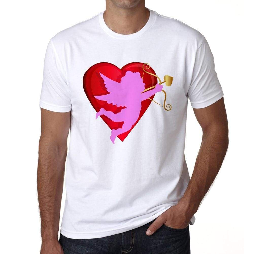 Red Heart And Cupid Mens Tee White 100% Cotton 00156
