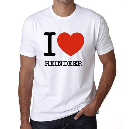 Reindeer I Love Animals White Mens Short Sleeve Round Neck T-Shirt 00064 - White / S - Casual