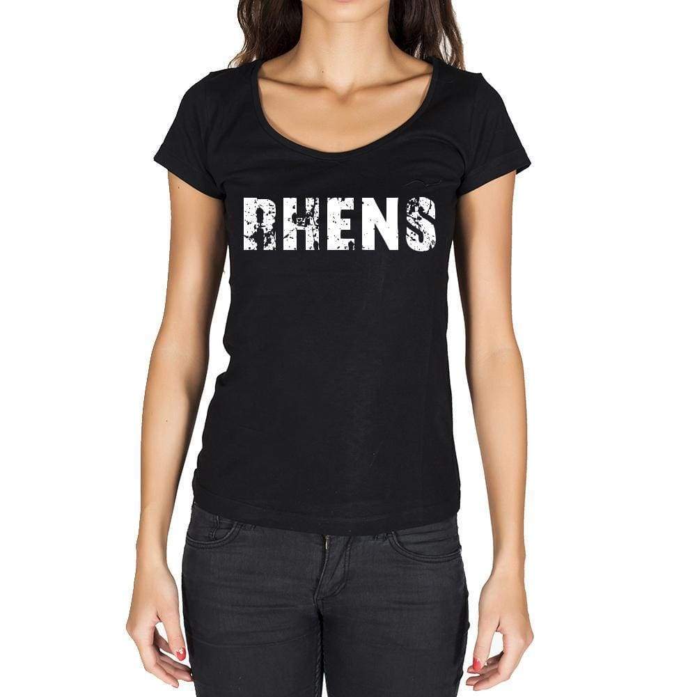 Rhens German Cities Black Womens Short Sleeve Round Neck T-Shirt 00002 - Casual