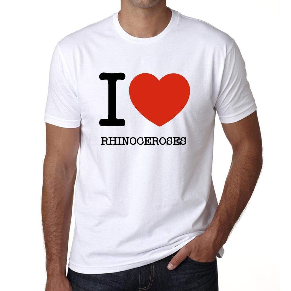 Rhinoceroses I Love Animals White Mens Short Sleeve Round Neck T-Shirt 00064 - White / S - Casual