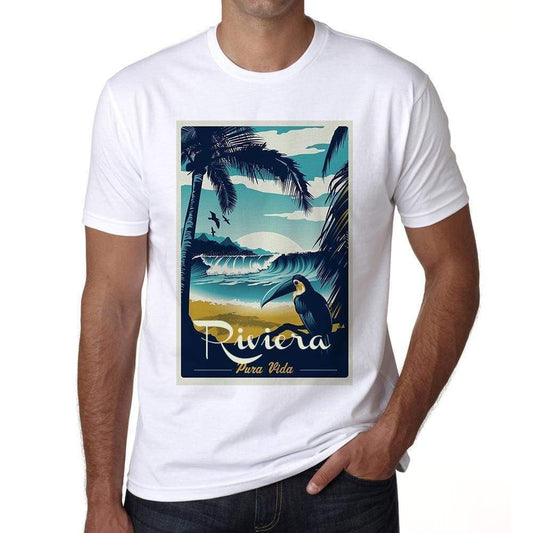Riviera Pura Vida Beach Name White Mens Short Sleeve Round Neck T-Shirt 00292 - White / S - Casual