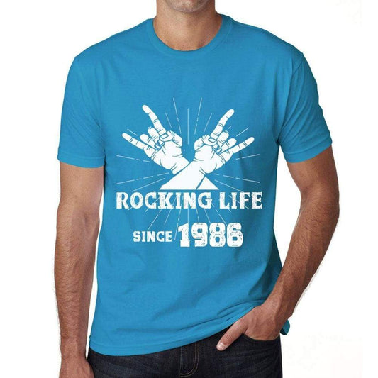 Rocking Life Since 1986 Mens T-Shirt Blue Birthday Gift 00421 - Blue / Xs - Casual