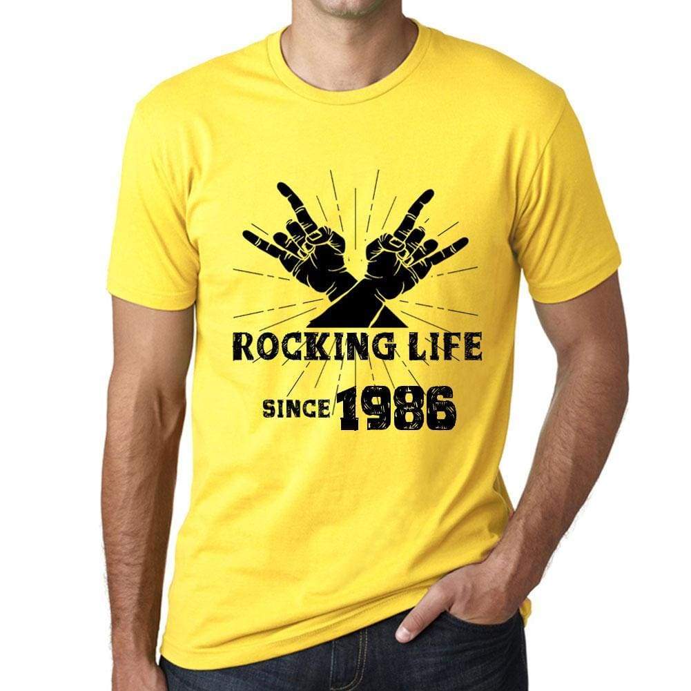 Rocking Life Since 1986 Mens T-Shirt Yellow Birthday Gift 00422 - Yellow / Xs - Casual