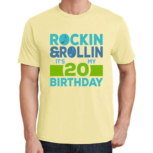 Rockin&rollin 20 Yellow Mens Short Sleeve Round Neck T-Shirt 00278 - Yellow / S - Casual