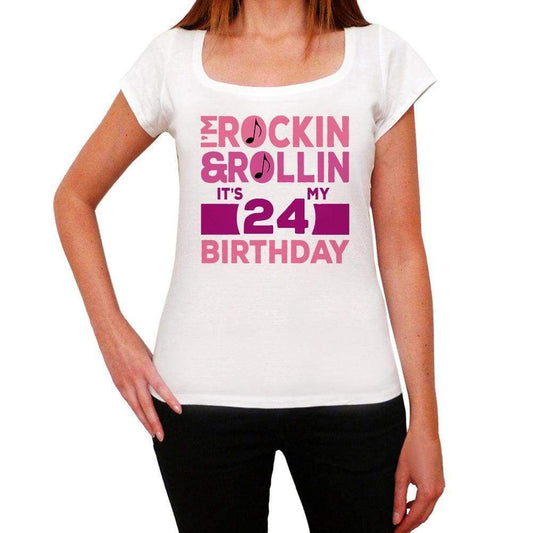 Rockin&rollin 24 White Womens Short Sleeve Round Neck T-Shirt Gift T-Shirt 00343 - White / Xs - Casual