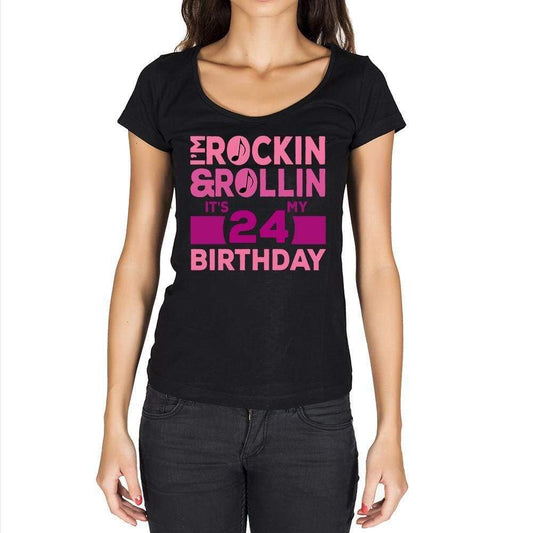 Rockin&rollin 24 Womens Short Sleeve Round Neck T-Shirt 00149 - Black / Xs - Casual
