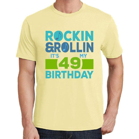 Rockin&rollin 49 Yellow Mens Short Sleeve Round Neck T-Shirt 00278 - Yellow / S - Casual