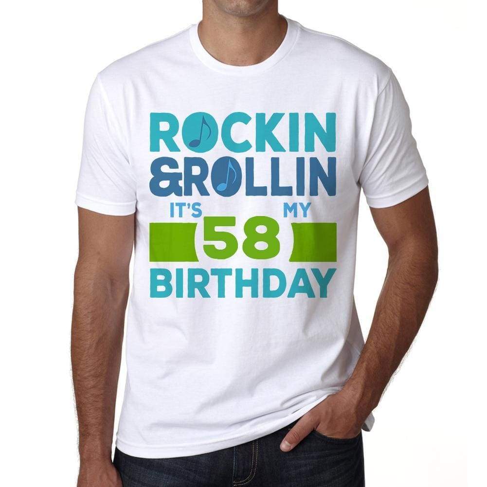 Rockin&rollin 58 White Mens Short Sleeve Round Neck T-Shirt 00339 - White / S - Casual