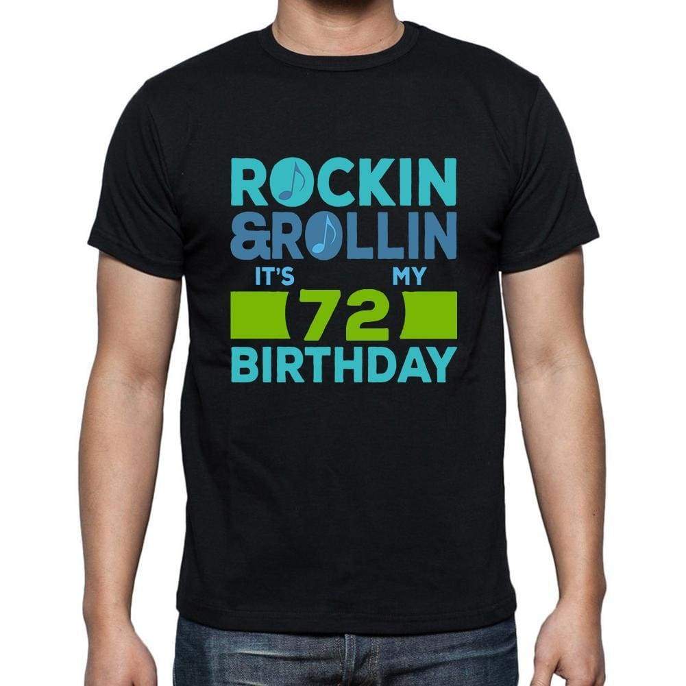 Rockin&rollin 72 Black Mens Short Sleeve Round Neck T-Shirt Gift T-Shirt 00340 - Black / S - Casual