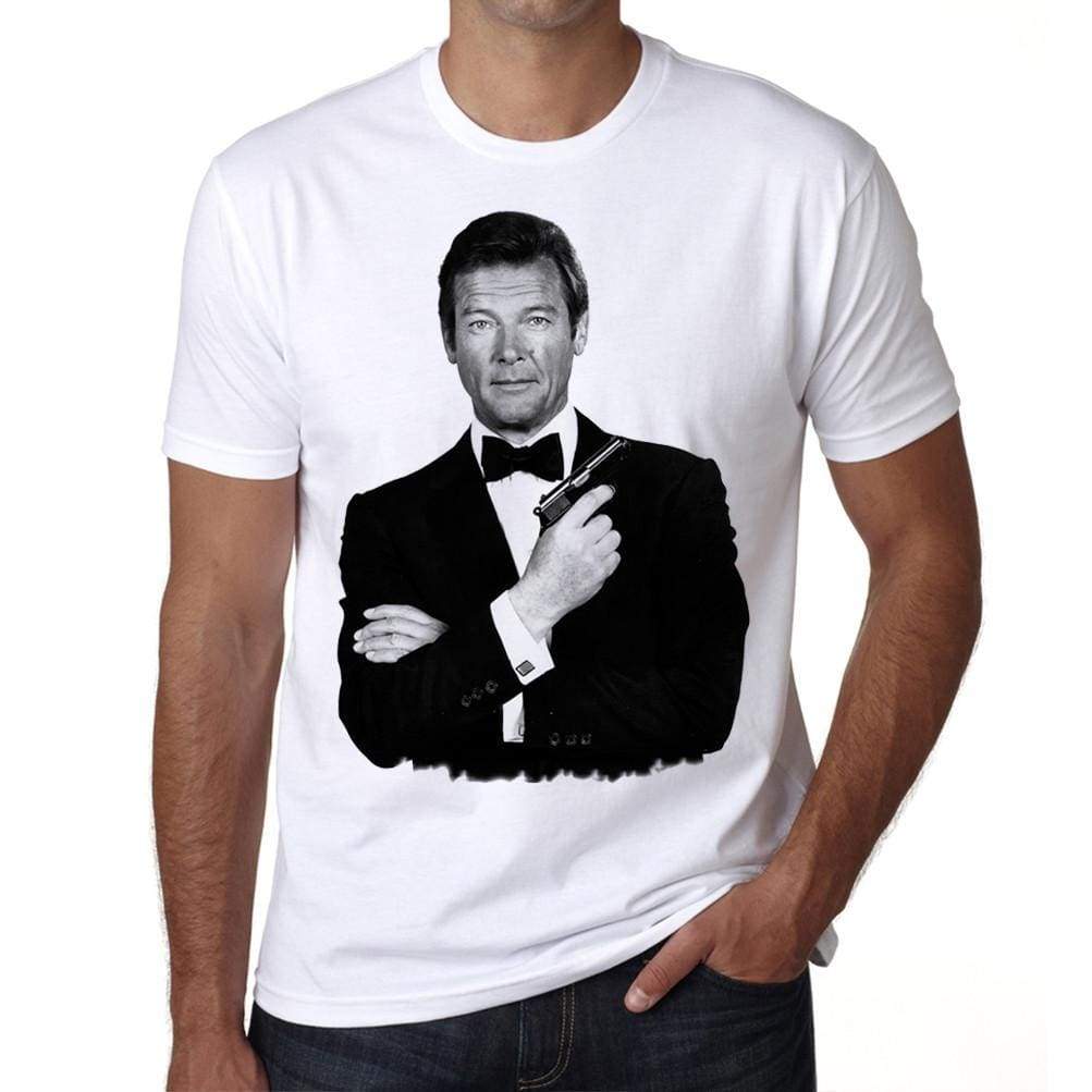 Roger Moore Bond 007 White Mens Short Sleeve Round Neck T-Shirt Gift T-Shirt 00295 - White / S - Casual