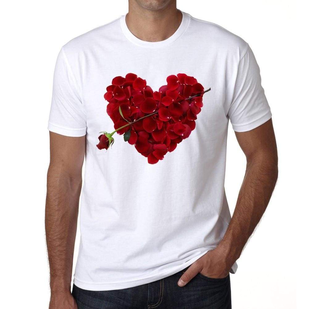 Rose Petal Heart Mens Tee White 100% Cotton 00156