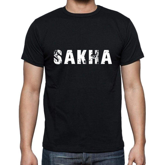 Sakha Mens Short Sleeve Round Neck T-Shirt 5 Letters Black Word 00006 - Casual