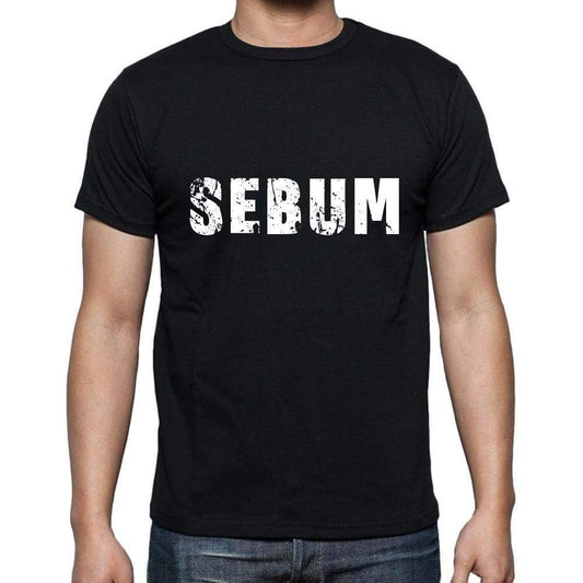 Sebum Mens Short Sleeve Round Neck T-Shirt 5 Letters Black Word 00006 - Casual