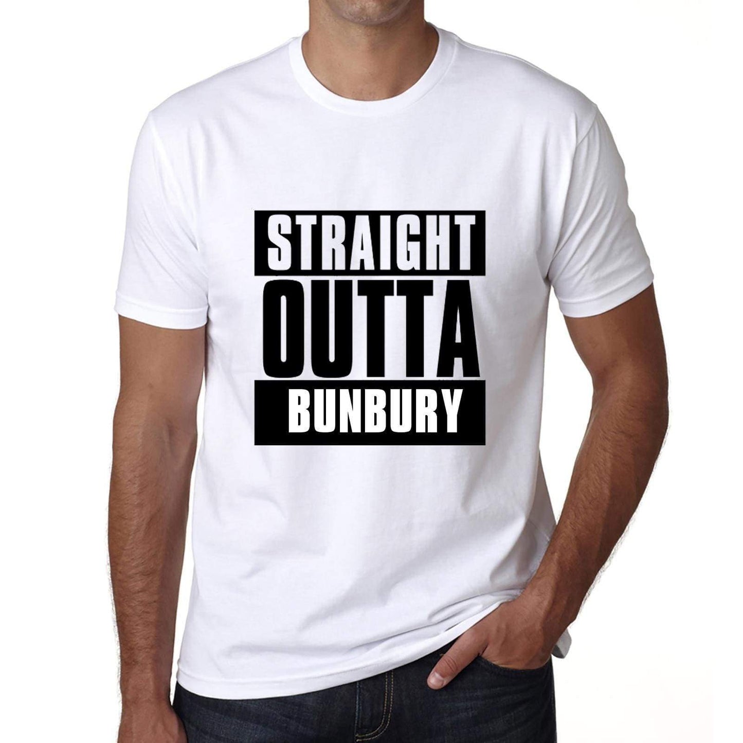 Straight Outta Bunbury Mens Short Sleeve Round Neck T-Shirt 00027 - White / S - Casual