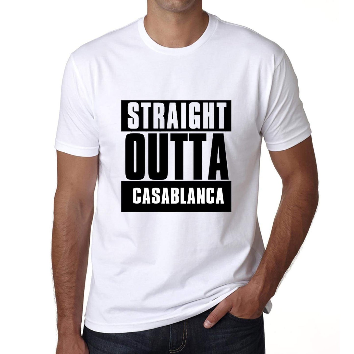 Straight Outta Casablanca Mens Short Sleeve Round Neck T-Shirt 00027 - White / S - Casual