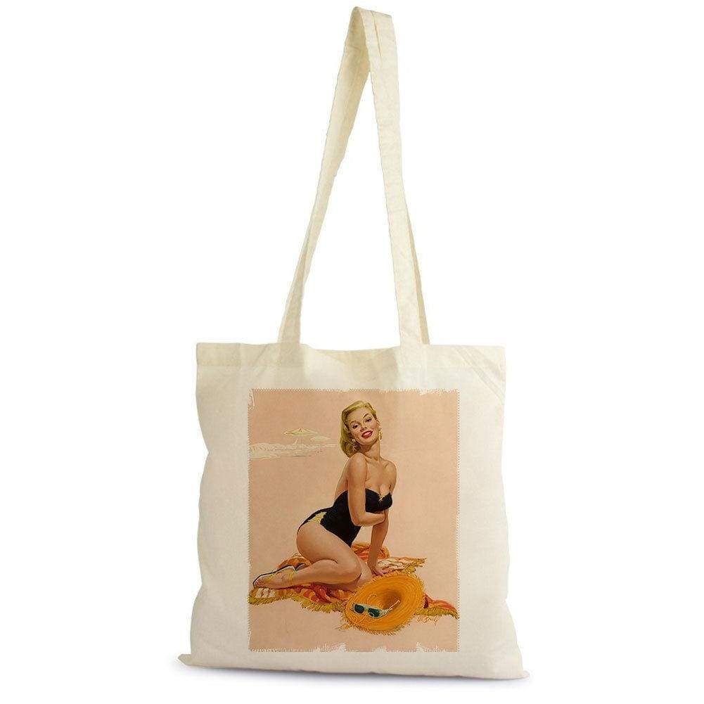 Summer Pin-Up H Tote Bag Shopping Natural Cotton Gift Beige 00272 - Beige - Tote Bag