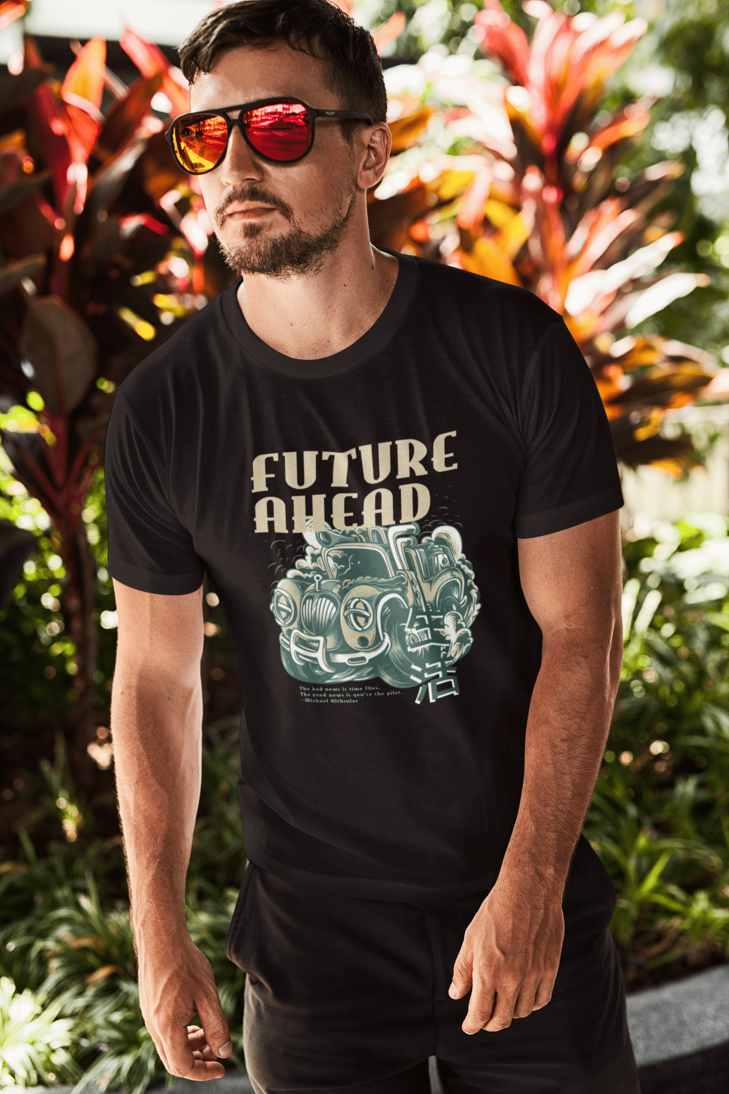 ULTRABASIC Men's Novelty T-Shirt Future Ahead - Funny Car Tee Shirt