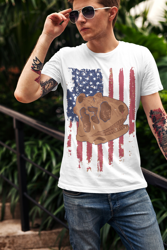 ULTRABASIC Men's T-Shirt - American Flag Patriotic Shirt - Dinosaur Skull Tee