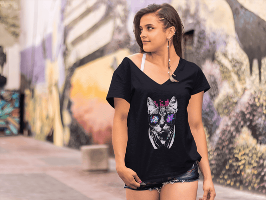 ULTRABASIC Women's T-Shirt Musical Cat - Cat With Headphones - Graphic Shirt